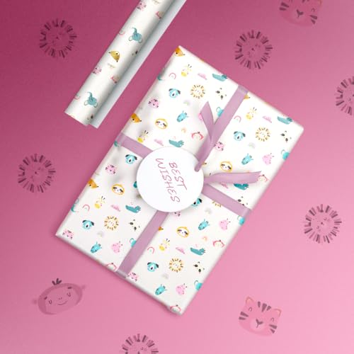 Image of QIPS | NUKKAD Printed Gift Wrapping Paper - Pack of 10 Sheets (19 inch x 29 inch) | Glossy Finish, 80 GSM Acid-Free Paper | Ideal for Birthdays, Baby Showers & Festivals (Cute Cartoon Prints)