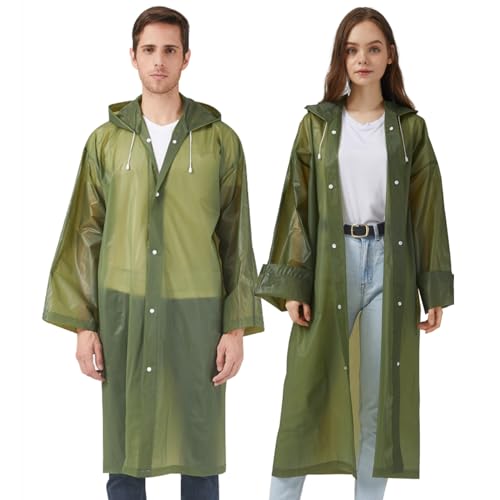UPSEN Regenponcho Regenjacke Regenmantel für Herren Damen Wasserdicht, 2 Stück Wiederverwendbar Regencape Regenbekleidung für Wandern Camping Radfahren Reisen (D-Armeegrün)