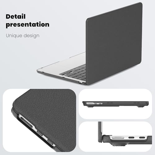 Image of ProElite Case for MacBook Air 13 inch M2 2025 /2024 M1 2021 2020 Release A2337 A2179 A1932 Model Touch ID, Slim Leather case with Foldable Stand, Grey