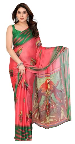 Image of SUPERLAXMI Women's Chiffon Floral Printed Saree with Blouse Piece