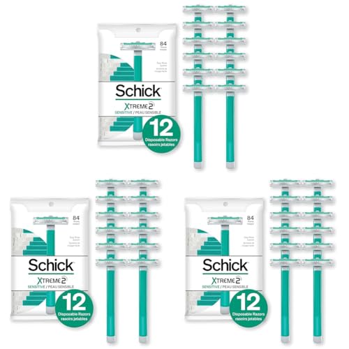 Schick Xtreme 2 Blade Sensitive Skin Disposable Razor For Men, Pack of 36