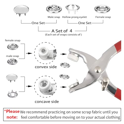 image for GTAAOY 100 Sets 9.5mm Metal Snaps Buttons with Fastener Pliers Press T