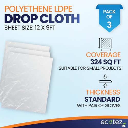 Image of 3 Pack 12 x 9 ft Extra Large Plastic Drop Cloth for Painting