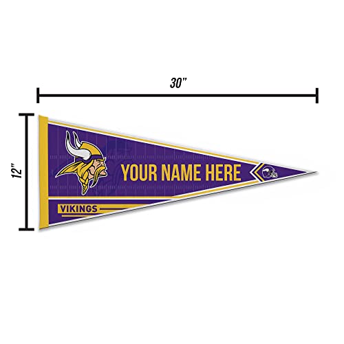 Image of Rico Industries NFL Football Minnesota Vikings Personalized - Custom 12 inch x 30 inch Soft Felt Pennant - EZ to Hang
