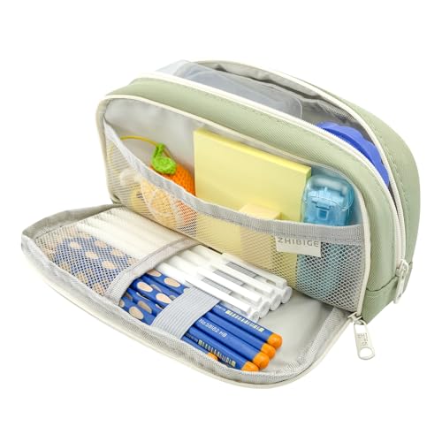 Image of Large Capacity Pencil Case, 4-layer Pencil Case Pouch, Green Pencil Bag for Office, Pencil Case for Adult