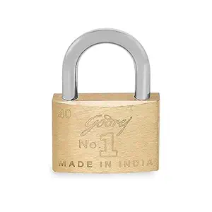 Godrej No. 1 Made in India 40mm Square Padlock for Door, Hardened Shackle Brass Finish Lock for Main Door with 3 Keys (Gold, Pack of 1)