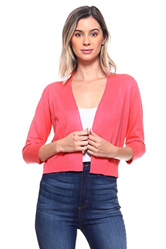 Image of Cielo Women's Soft Solid Open Front 3 /4 Sleeve Sweater Cardigan
