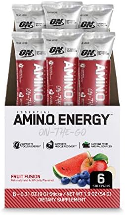 Optimum Nutrition Amino Energy - Pre Workout with Green Tea, BCAA, Amino Acids, Keto Friendly, Green Coffee Extract, Energy Powder - Fruit Fusion, 6 Count