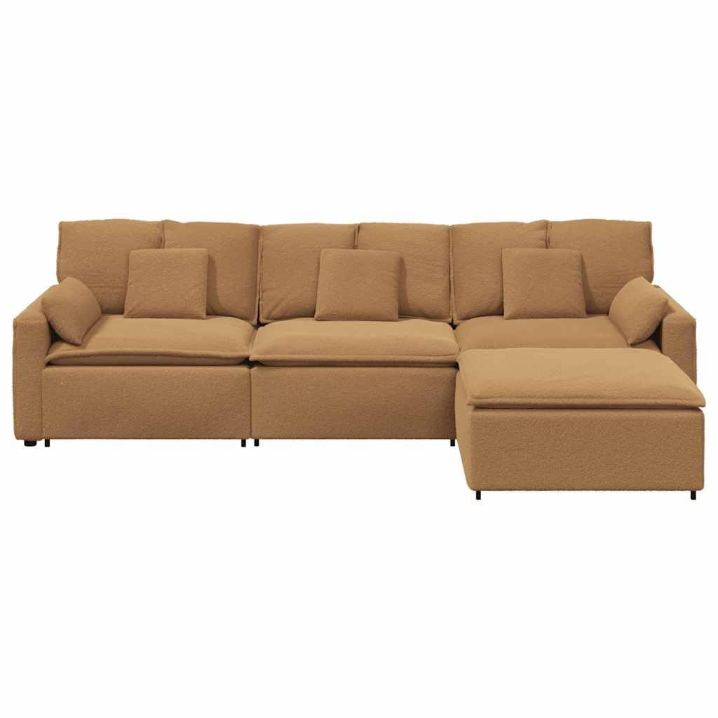 Modułowa sofa z podnóżkiem i poduszką w kolorze beżowym, elastyczny zestaw wypoczynkowy z funkcją spania i rozszerzeniem do salonu, lounge, kina domowego