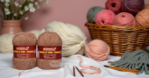 Image of M.G Knitting Wool Yarn, Soft Tarang Feather Wool Ball Brown 200 gm Best Used with Knitting Needles, Soft Tarang Wool Crochet NeedlesWool Yarn for Knitting. by M.G