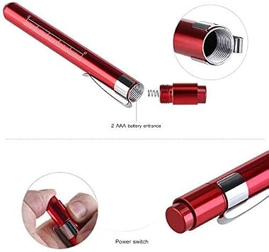 Supertool Mini Pen Torch Light Diagnostic Medical Penlight, Mini Reusable LED Penlight Flashlight Pen Torch for Home Outdoor Doctor Nurse EMT Emergency (Red, 1 Pack),13.5cm