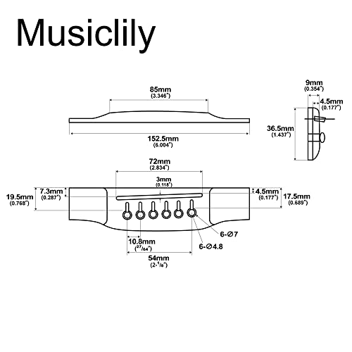 Musiclily Rosewood Acoustic Guitar Bridge For 6 String Martin Style #TOP1