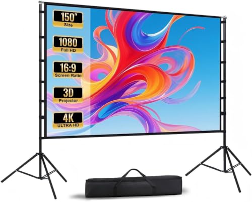 Image of ACSTAB Outdoor Projector Screen with Stand - 150 Inch Portable Projector Screen Outdoor Indoor Projection Screen 16:9 4K HD Movie Screens with Carry Bag Can Enjoy Home Theater Projection Screens