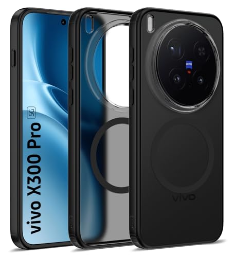 Image of Golden Sand Rugged Frosted MagSnap Back Cover Case for Vivo X300 Pro 5G | Compatible with MagSafe, Strong Magnets | Semi Transparent PC Shock Proof Slim TPU Case for Vivo X300 Pro 5G, Phantom Black