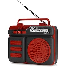 Dolphin Retrobox Mini RTX-10 - Bluetooth Speakers with FM Radio, USB Drive, Micro SD Card MP3 Player, 3.5mm Aux Jack - Rechargeable Music Device, Up to 12 Hours Play Time, 2" Full Range Woofer - Red