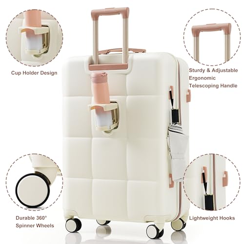 Merax Set Airline Certified Carry, ABS Luggage with Spinner Wheels, White, 20/24/28 Inch2