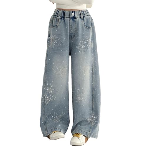 Jeans strass pour fille ado à jambe droite et coupe bootcut vintage