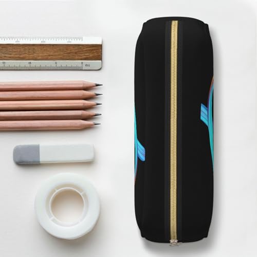 Image of Cute Initial Pencil Case for Kids Simple Leather Pencil Pouch for Boys Girls Letter Design Pencil Box Pen Bag Pencil Pouch Office Stationery Organizer, Rainbow Letter D