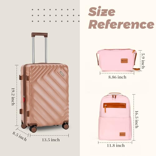 Image of 3 piece Luggage Set Expandable Suitcase 22x14x9 Airline Approved Carry on, ABS Hard Case Suitcases with Spinner Wheels, TSA Lock, (Pink, 3 Piece Sets(20 /BP /TB))