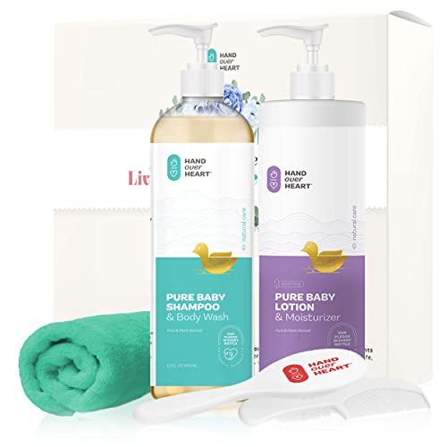 Hand over Heart Baby Care Gift Set - Plant Derived Baby Shampoo and Body Wash (12oz) with Baby Lotion and Moisturizer (8oz) - Hypoallergenic Skin Care - Specially Formulated for Baby's Sensitive Skin