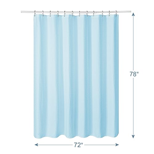 Image of AmazerBath Waffle Shower Curtain, Baby Blue Shower Curtain Fabric Long with Waffle Weave, Heavy Duty 240 GSM, Hotel Quality Bathroom Shower Curtains, 72 x 78 Inches