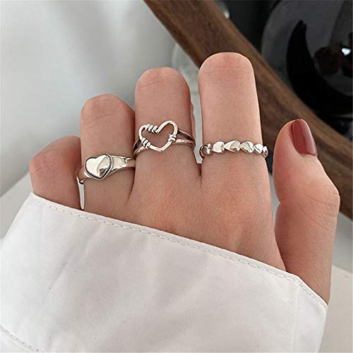 Vintage Heart S925 Sterling Silver Ring for Women Dainty Engagement Promise Love Expandable Open Finger Statement Stacking Rings Adjustable Fashion Gift Valentine's Anniversary(Polished)4
