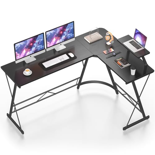 Mr IRONSTONE 63″ L Shaped Computer Desk, Corner Desk, Home Office Desk, Gaming Writing Workstation with Large Monitor Stand, Easy to Assemble, Black Willow