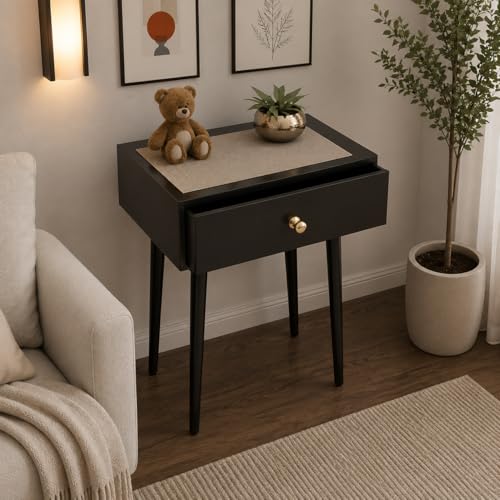Image of End Table with Storage Rack Wooden Nightstand Bedside Table Storage Bookcase Nightstand Side End Table Living & Bed Rooms (Full Black)