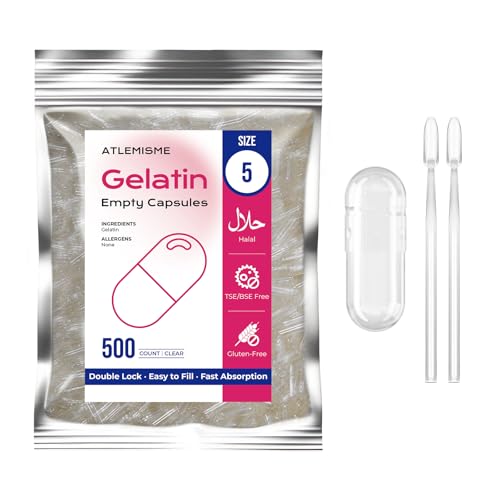 Empty Gelatin Capsules Size 5 - (500 Count) Empty Capsules Ideal for DIY Filling - Gel Capsules Empty Caps with 2 Filling Spoons for Capsule