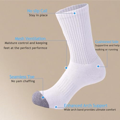 Men's Running Hiking Socks - Breathable, Seamless, Moisture-Wicking for Outdoor Sports, 5 Packs (White/Black)3