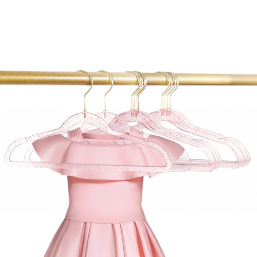 Image of YEBIAO Baby Glitter Hanger 20 Pack,13.97" Kids Toddler Hangers for Closet, Pink Sparkling Plastic Baby Clothes Non-Slip Space Saving Hangers for Dress Up,Large Girl's Pink Hanger