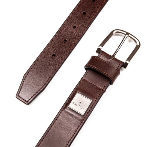 Image of Nautica Men's Casual Leather Belt | Everyday | Classic | Pants | Jeans | Khakis | Chinos | Metal Buckle