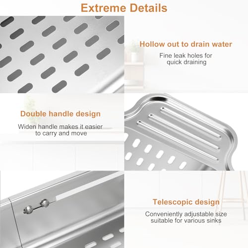Scolapasta da Lavello, Scolapasta Acciaio Inox, Setaccio Estensibile per Lavello, Accessori Cucina Ideale per Lavare Frutta e Verdura, Scolare la Pasta Cotta - Medio - immagine 6
