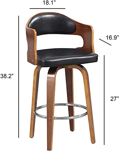 Ac Pacific ACBS09-BLACK-N Acbs09-Black Leather Mid-Century 27 Inch Wood And Faux Counter Seat Height Swivel Barstool thumb #1