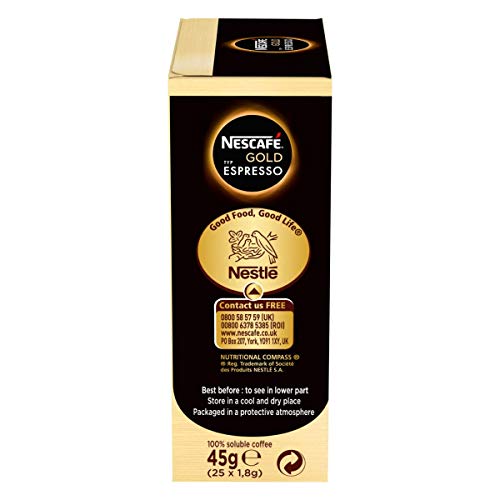 NESCAFE Gold Espresso 100% Arabica Ground Coffee Beans The Finest Instant Aroma Coffee Beverages Stickes for a Perfect Day Start (1 Box (25 Sticks))