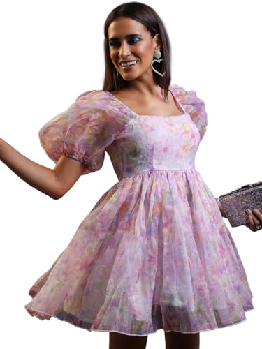 Image of Tokyo Talkies Women's Short Sleeves Square Neck Printed Dresses | Stylish| Party Dresses