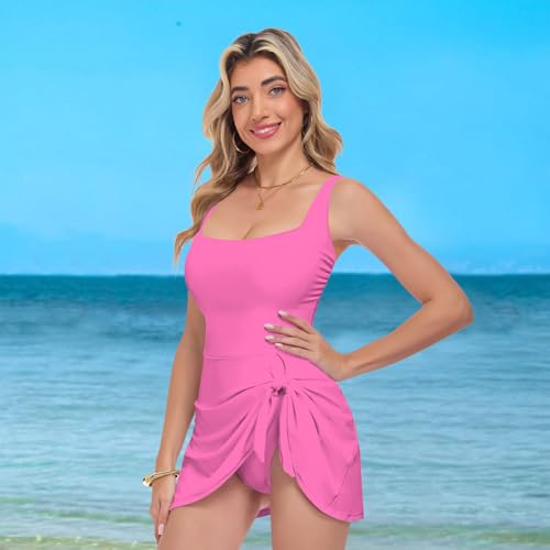 Maillot de bain ventre plat une pièce taille haute rose fluo