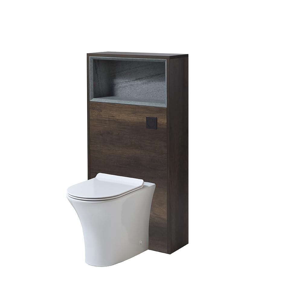 Milano Dark Oak Unit / Black Flush Bexley 600Mm Dark Oak Bathroom Wc Unit Shelf Back To Wall Toilet