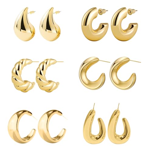 AIMCOO Gold Hoop Earrings for Women, Chunky Lightweight Silver Earrings Set Hypoallergenic, Dainty Stud Earrings Trendy Small Cartilage Huggie Hoop Earrings for Women Gold Jewelry for Women Gifts