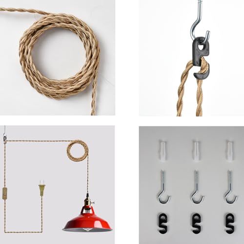 Image of YUBOLE Plug-in Pendant Light Vintage Red Barn Shade-10.06 inch W with Switch