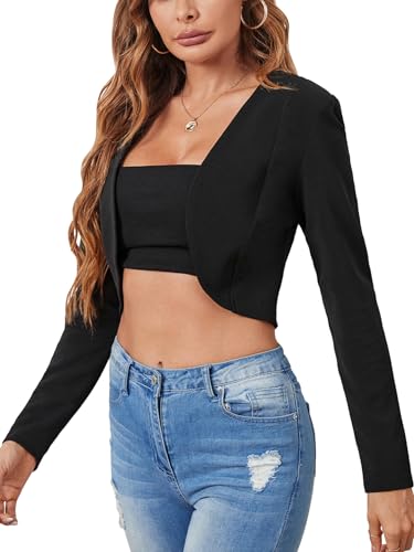 GORGLITTER Women's Open Front Crop Blazer Long Sleeve Jacket Coat4