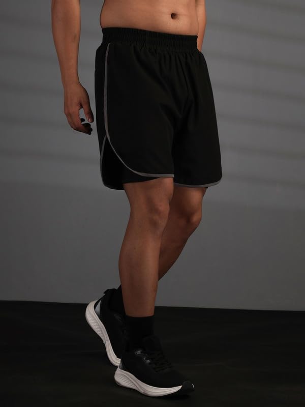 Image of CHKOKKO Double Layered Gym Shorts for Men Workout | Compression Inner Layer with Pockets Across Inner Outer and Back | Dry Fit Sports Athletic wear for Running Jogging or Training