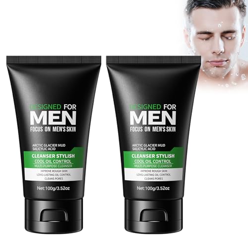 Tkekruh 2PC Limpiador Facial 100g, Limpiador Facial Hidratante, Limpiador Purificante, Speedy Limpieza, Limpia Suavemente la Piel y Regula el Equilibrio Hidrolipídico, Fácil de Enjuagar, para Hombres