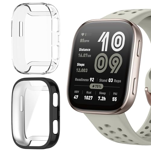 HeeNia Amazfit Bip 6 �Ή� �P�[�X �V���R���ގ� �ی�P�[�X �J�o�[ �Ռ��z�� ���y�� �_�� �Ռ��h�~ �C�菝�h�~ �ی�J�o�[ Amazfit Bip 6 �p (�u���b�N+�N���A)