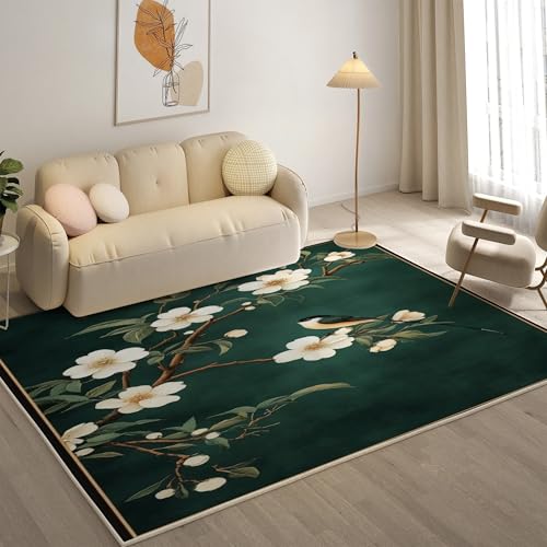 Flower Rug 8x10 ft Bird Area Rug Flower Carpet for Bedroom Living Room Bedside，Non Slip Soft Low Pile Indoor Area Rugs