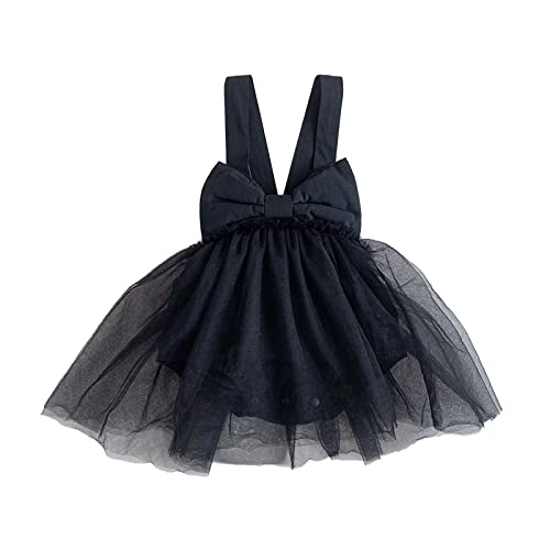 Generisch Niños Recién Nacidos Bebé Niña Algodón Primavera Verano Pajarita Sólido Sin Mangas Tul Mameluco Bodysuit Vestido Ropa 2025, Negro , 0-6 meses