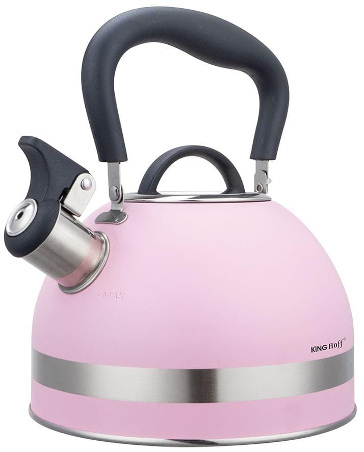 Kinghoff KH-1856 - Hervidor de agua (1,8 L, acero inoxidable, inducción, pequeño hervidor de flauta, con mango plegable, hervidor de agua para todas las placas de cocción, hervidor de agua para todas