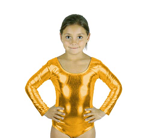Ballettrikot für Mädchen, Langarm und Rundhalsausschnitt, Tanzanzug für Mädchen, für Ballerina, Gymnastik, gold, 10-12 Jahre Cover