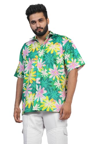 Image of Half Sleeve Relaxed Fit Men's Casual Shirt | Cotton Blend Oversized Shirts for Men Loose fit | Oversized Printed Shirts for Men | Men's Half Sleeve Relaxed Fit Shirt Fashion