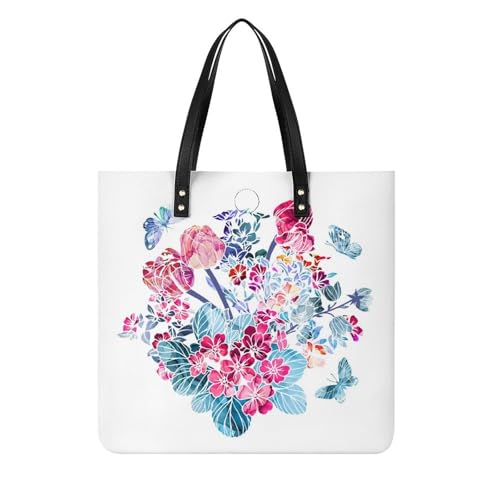 Sac shopper fleurs papillon grand volume, tote bag à bandoulière robuste pour voyage